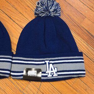 Men's New Era LA Dodgers Striped Cuffed Knit Hat with Pom Beanie